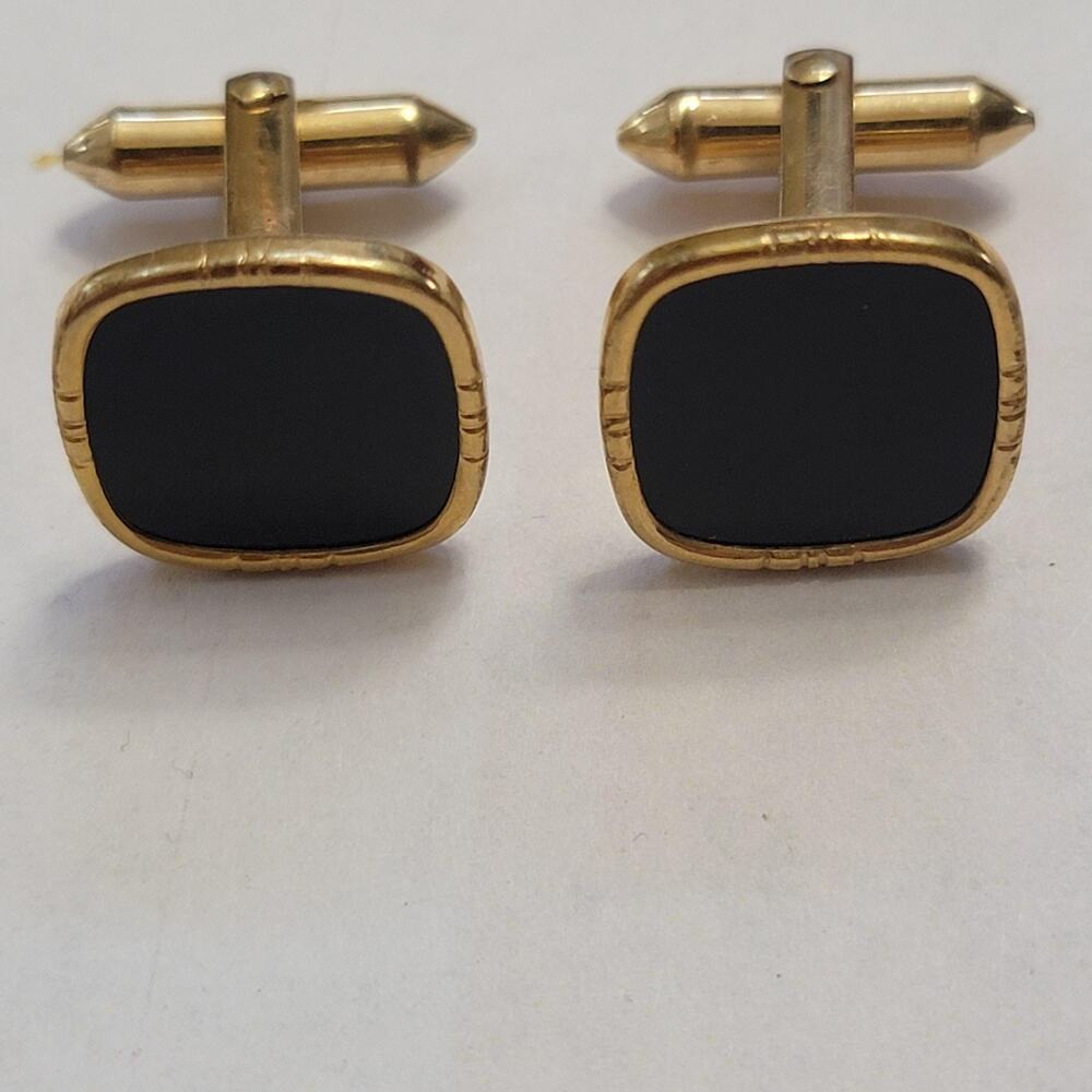 Black Enamel Cufflinks Mens Bullet Back Gold Tone Wedding Formal Accessory